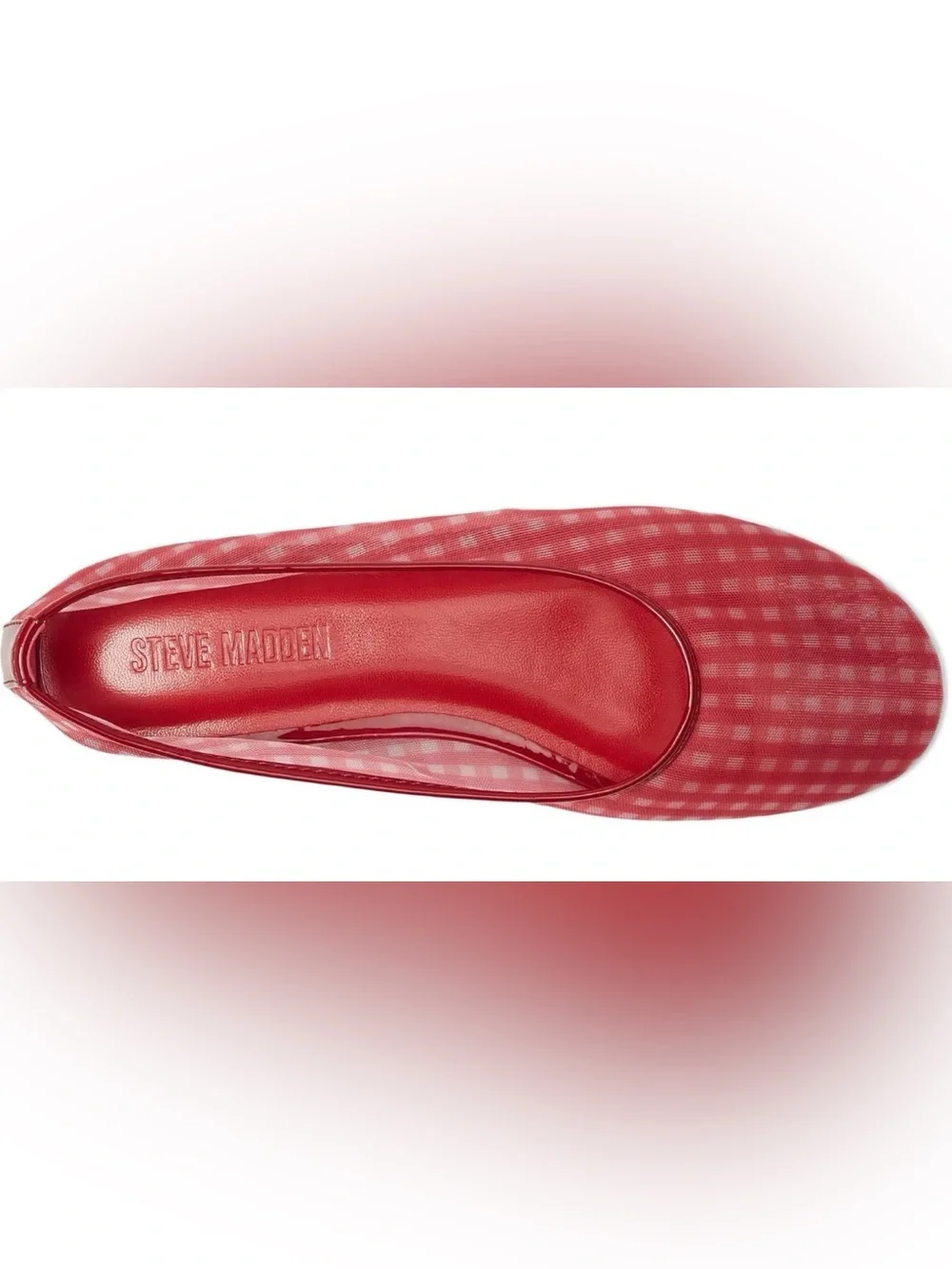 New Steve Madden Women's Meadow Ballet Flats in Red Gingham Mesh Size 6.5